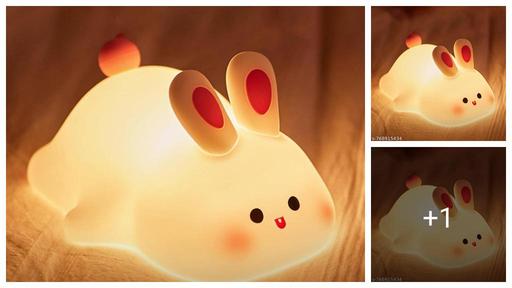 Big Face Rabbit Night Light for Kids – Cute Silicone Bunny Led Lamp | Rechargeable Touch Light for Bedroom, Nursery, Baby Room | Soft Color Changing Night Lamp Gift for Girls & Toddlers
